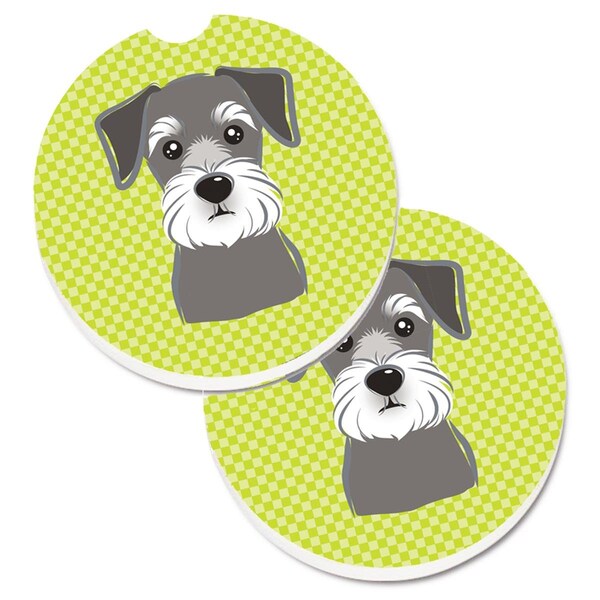 Carolines Treasures Checkerboard Lime Green Schnauzer Cup Holder Car Coaster, PK2 BB1268CARC - main